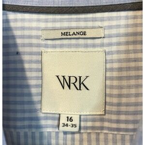 WRK Work Shirt Men's 16 34-35 Melange Blue White Checkered Flip Cuff Button Down